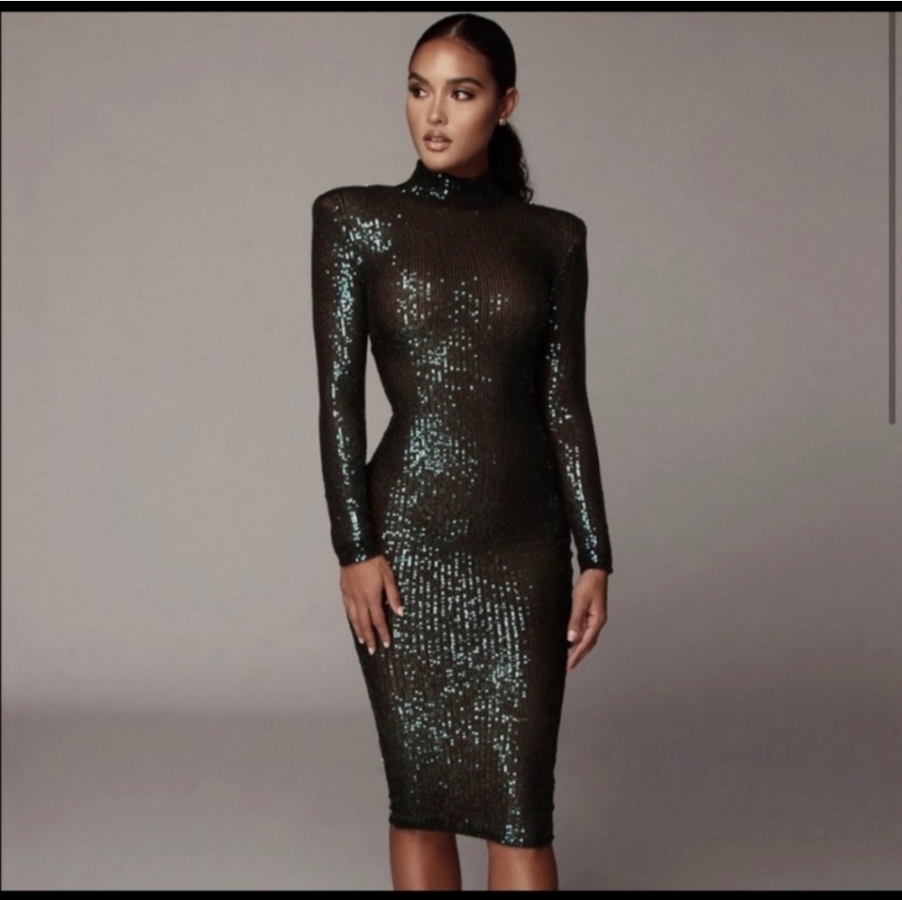 Jluxlabel Sequin High Neck Midi Bodycon Dress